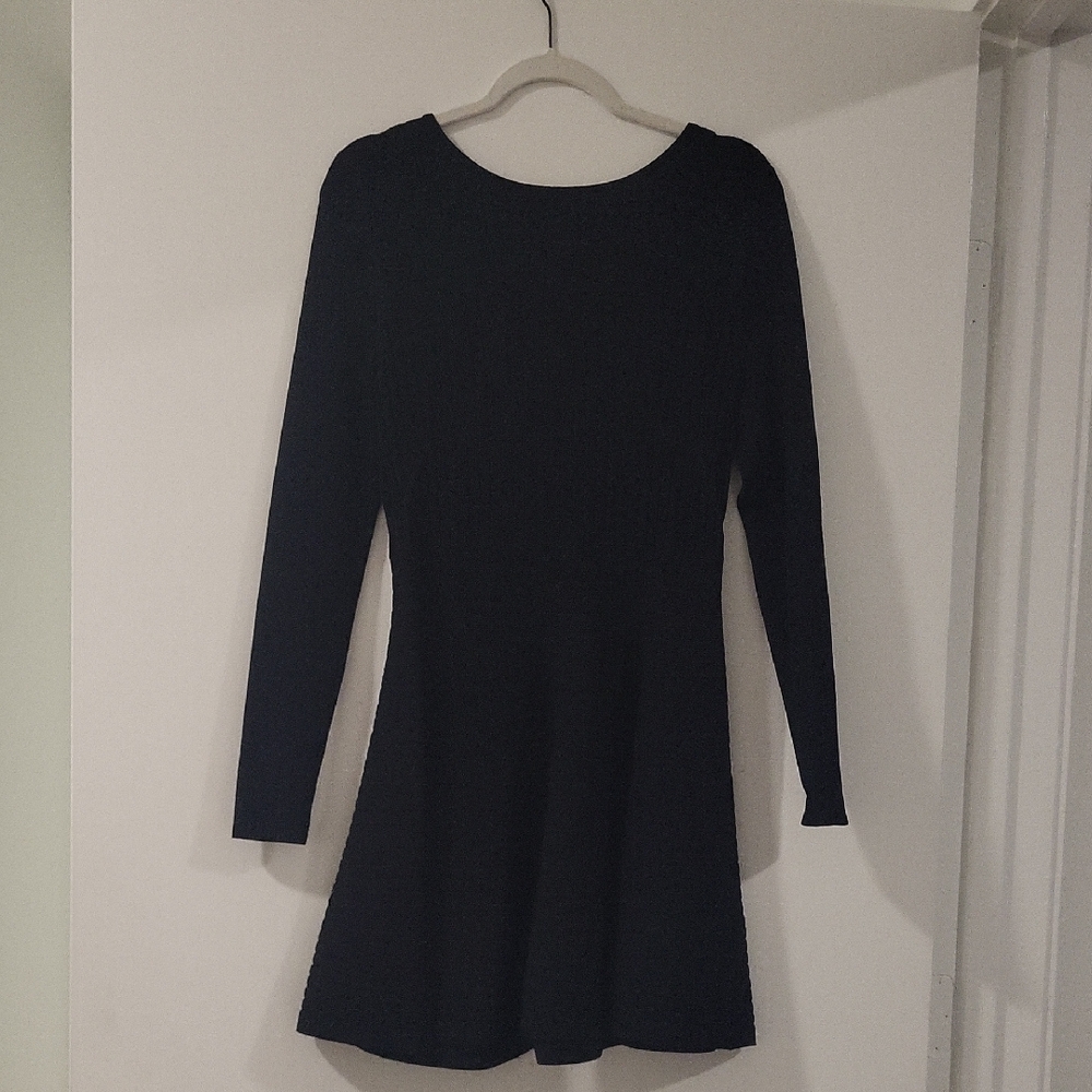 Topshop Black Fit and Flare Long Sleeve Dress